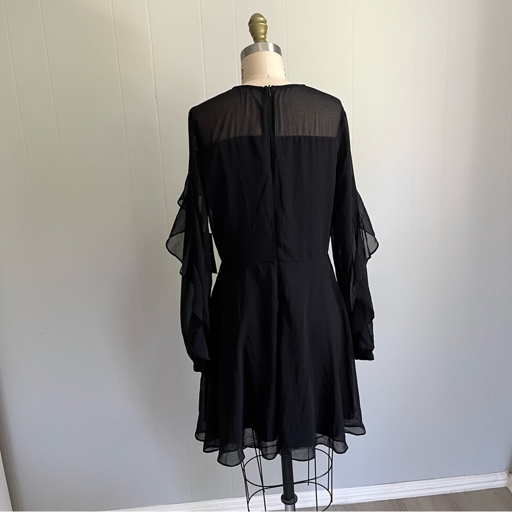 Lulu's NWT Longtime Love Black Long Sleeve Skater Dress Large Sheer Ruffle Goth - Picture 6 of 16